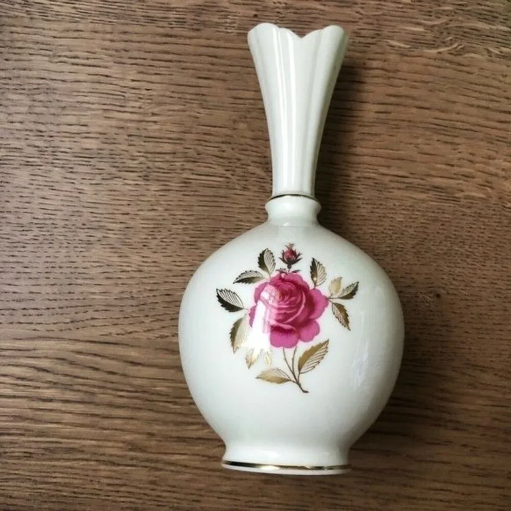 Lenox Vintage Rose Bud Gold Trim Vase 